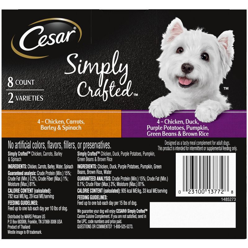 Cesar Simply Crafted Chicken & Duck Wet Dog Food Complement - 1.3oz/8ct Variety Pack