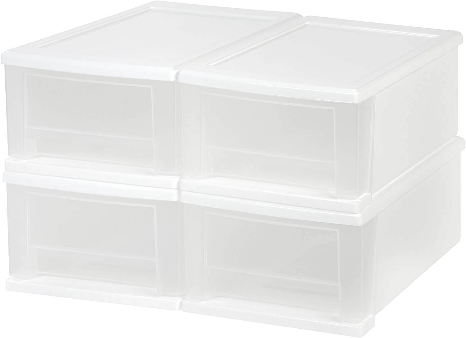 IRIS 7 Quart Stacking Drawer, 4 Pack, White