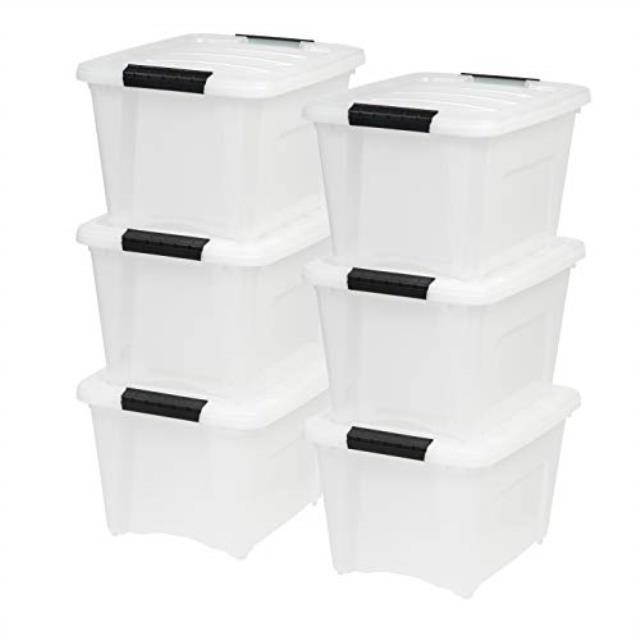 IRIS 19 Quart Stack & Pull Box, Multi-Purpose Storage Bin, 6 Pack, Pearl