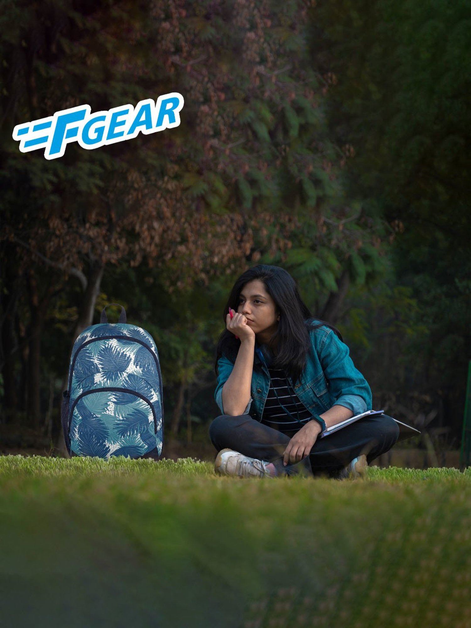 F Gear Dylan Ferns Aqua Navy Blue Printed Small Backpack