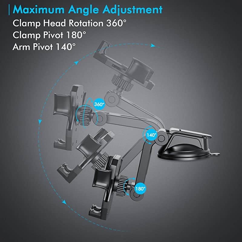 Car Phone Mount Holder Hands Free Car Phone Holder Dashboard Gravity Cell Phone Holder Mount with Auto Retractable Clamp Maximum Angle Adjustment for iPhone XR/XS Max/X/8/7 Galaxy S10/S9/Note 9