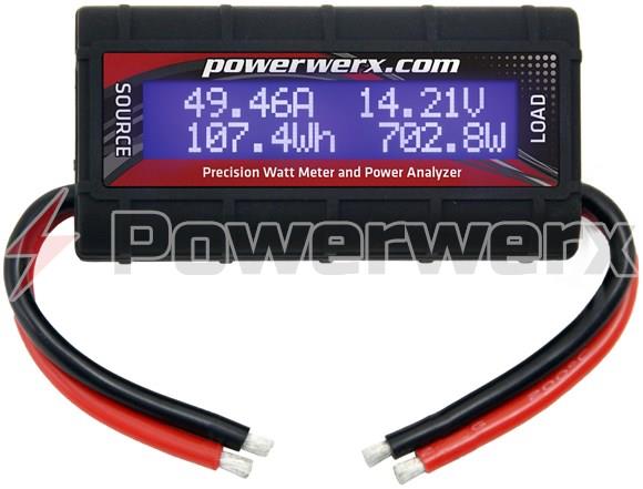 Powerwerx WATTMETER-BARE DC Inline Power Analyzer, 45A Continuous, 12 Gauge, Bare Wire Ends