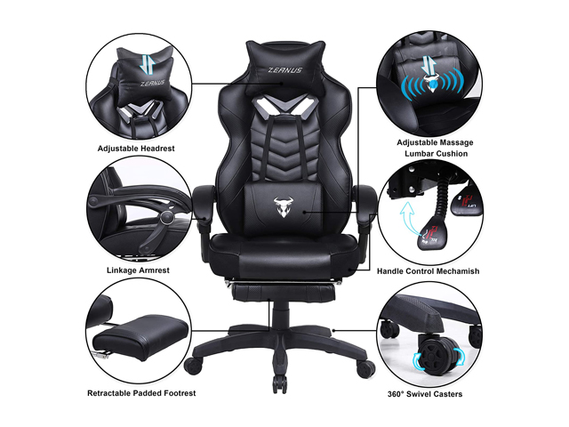 Gaming Chair, Racing Style Computer Desk Chair Padded Armrests Ergonomic Lumbar Support Adjustable Height