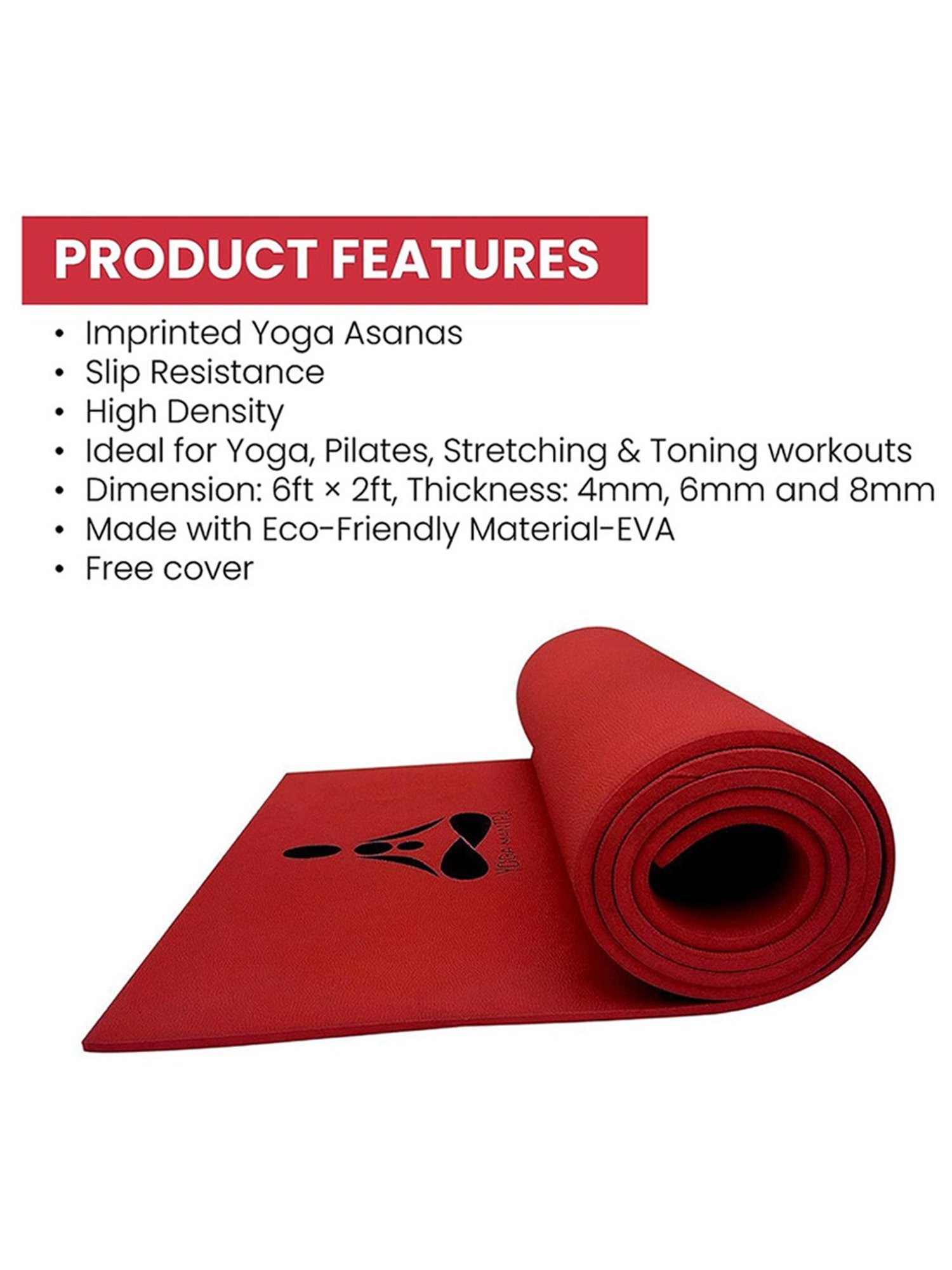 Stag Global Anti-Slip Yoga Mat (Red) Size - 6X2 Ft