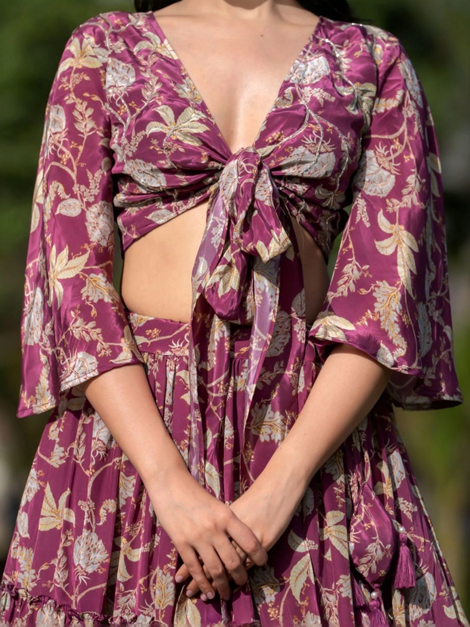 HOUSE OF JAMOTI Purple Printed Crop Top Skirt Set