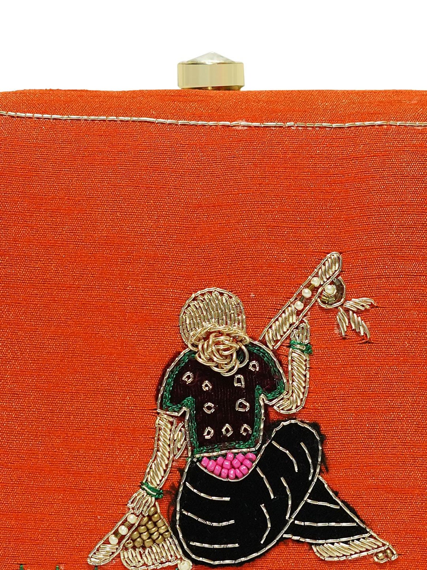 Horra Orange Embellished Clutch