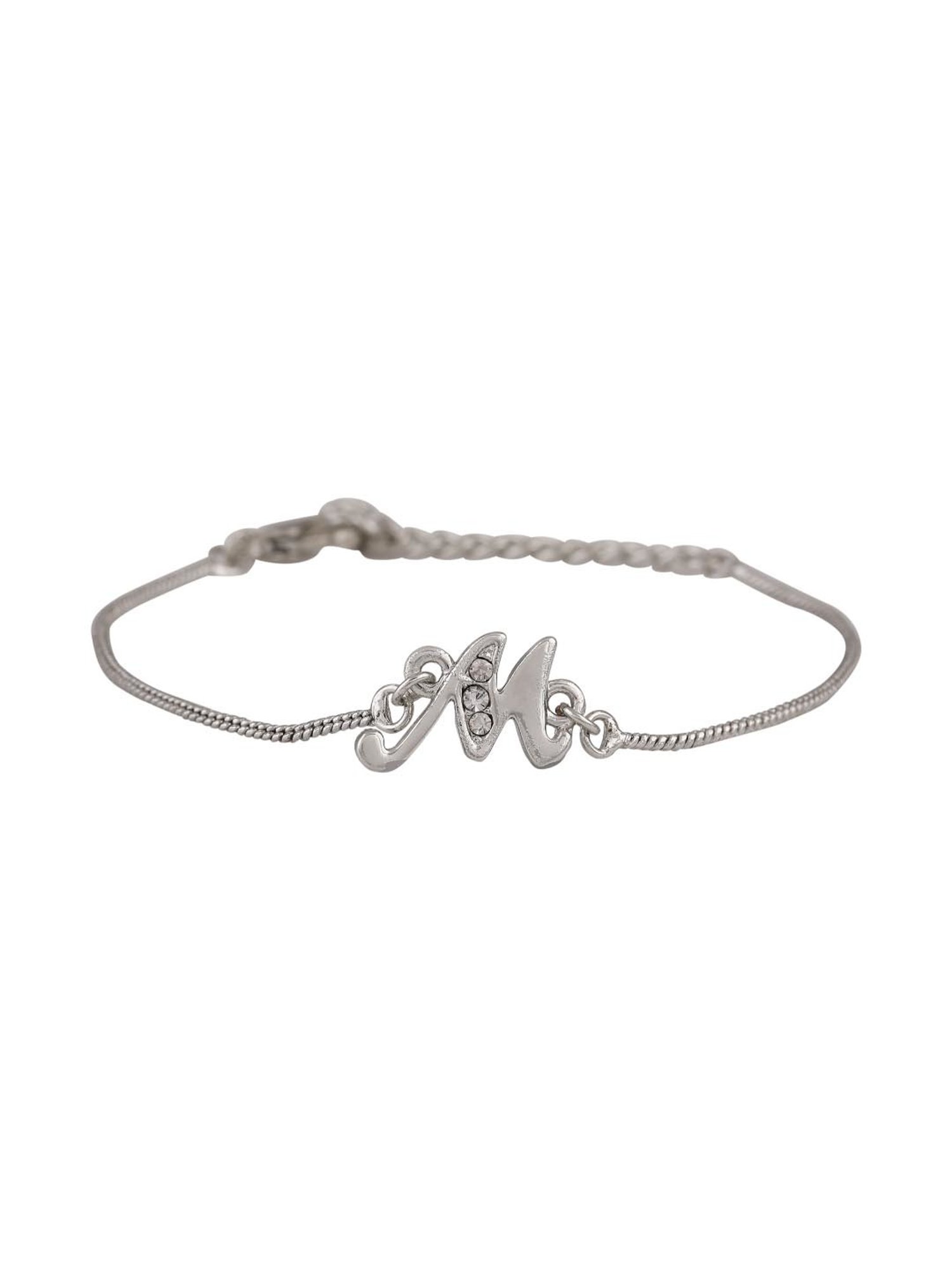 Estele Rhodium-Plated M Letter Bracelet with Crystals for Women