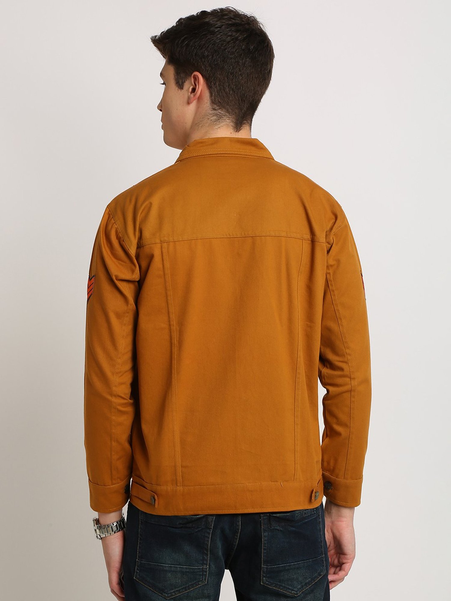 VOXATI Mustard Full Sleeves Shirt Collar Denim Jacket