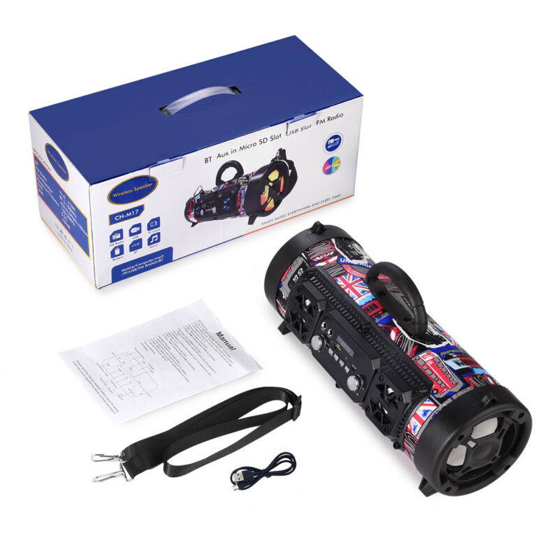 Portable Wireless Bluetooth Speaker Stereo Bass Outdoors Music AUX FM Radio USB