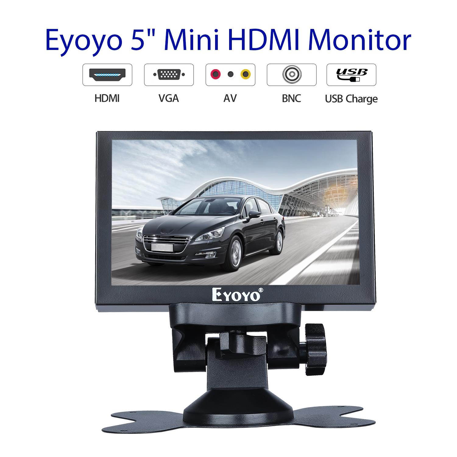 Eyoyo 5" Mini HDMI Monitor 800x480 Car Rear View TFT LCD Screen Display with BNC/VGA/AV/HDMI Input