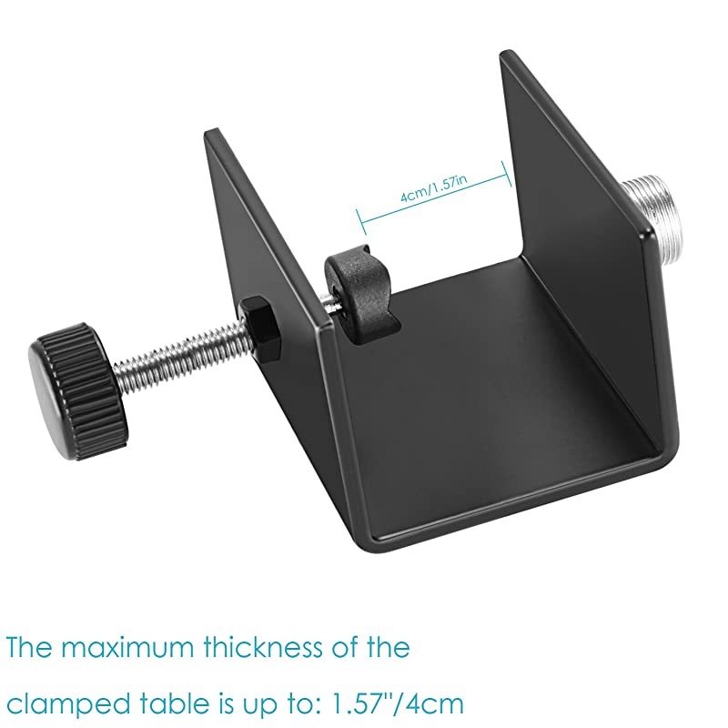 Cshaped Microphone Table Mounting Clamp with Solidsteel Construction and Nylon Tipped Screw Fits up to 157 inches4 centimeters Table Thickness for Most Standard Mic Boom Arm StandBlack