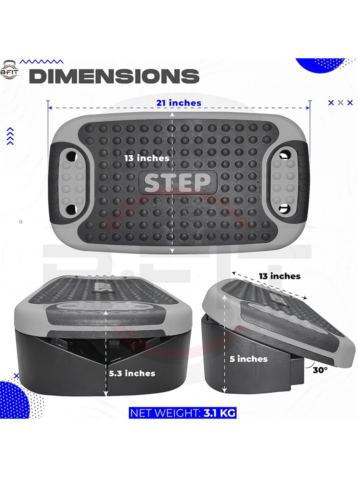 B Fit 4-In-1 Aerobic Step Platform Adjustable Multifunctional Balance Board, Steppers (Grey)