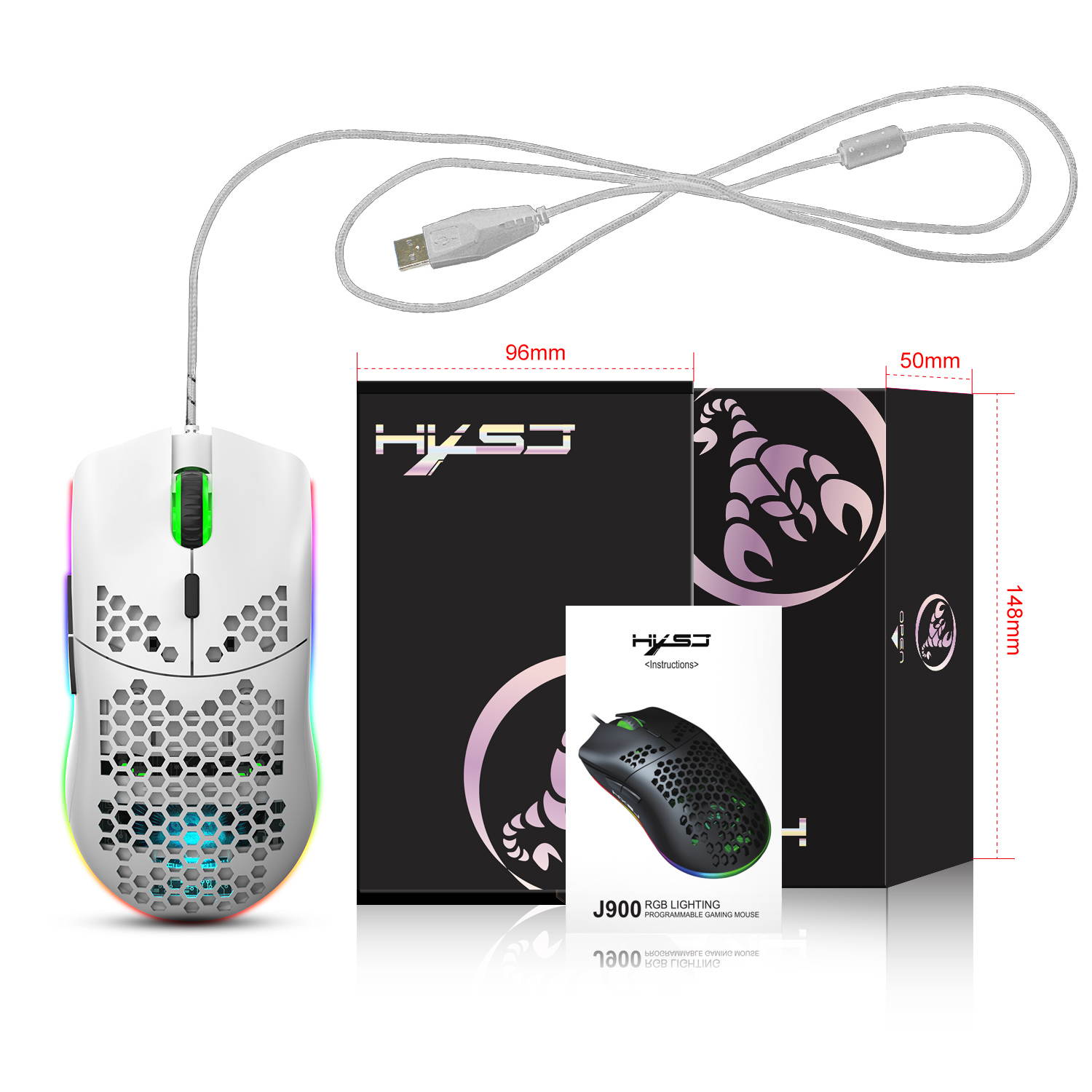 RGB Gaming Mouse with Honeycomb Shell, Ultraweave Cable, 6400 DPI Optical Programmable Wired Mouse
