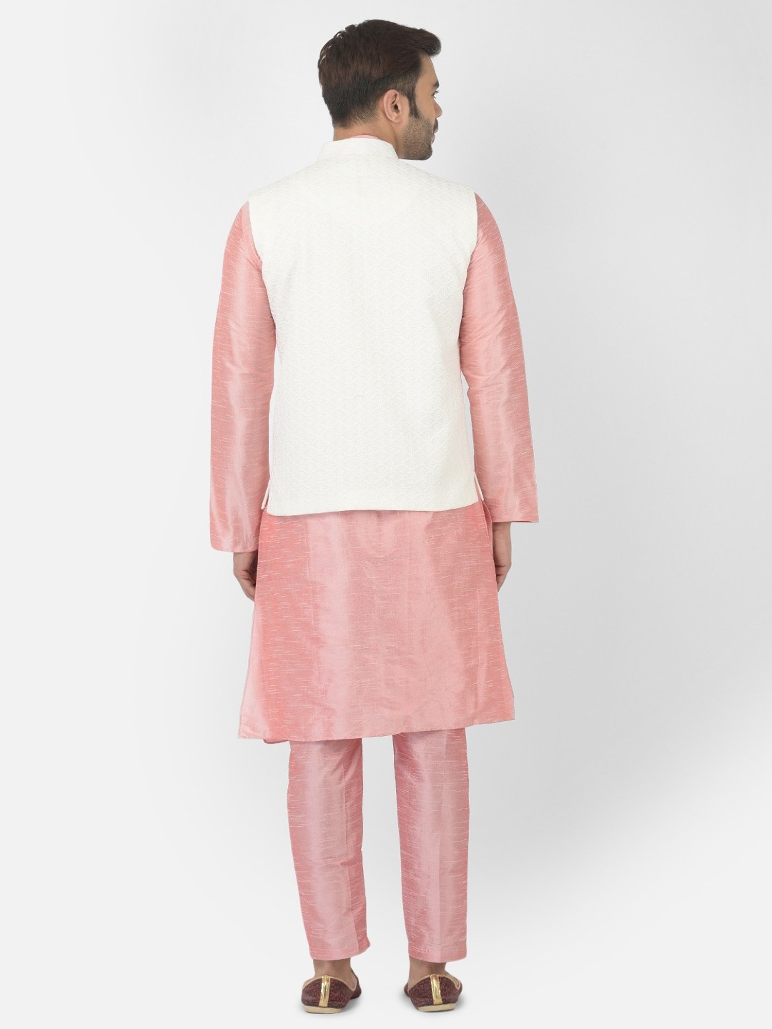Deyann Pink & White Regular Fit Embroidered Kurta Set With Jacket