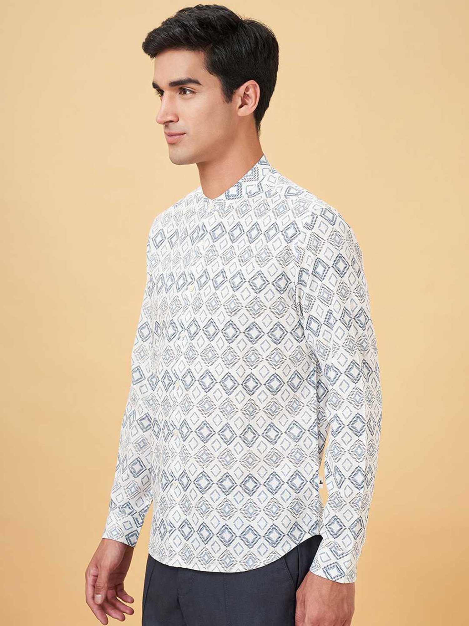 Indus Route By Pantaloons Powder Blue Regular Fit Printed Shirt