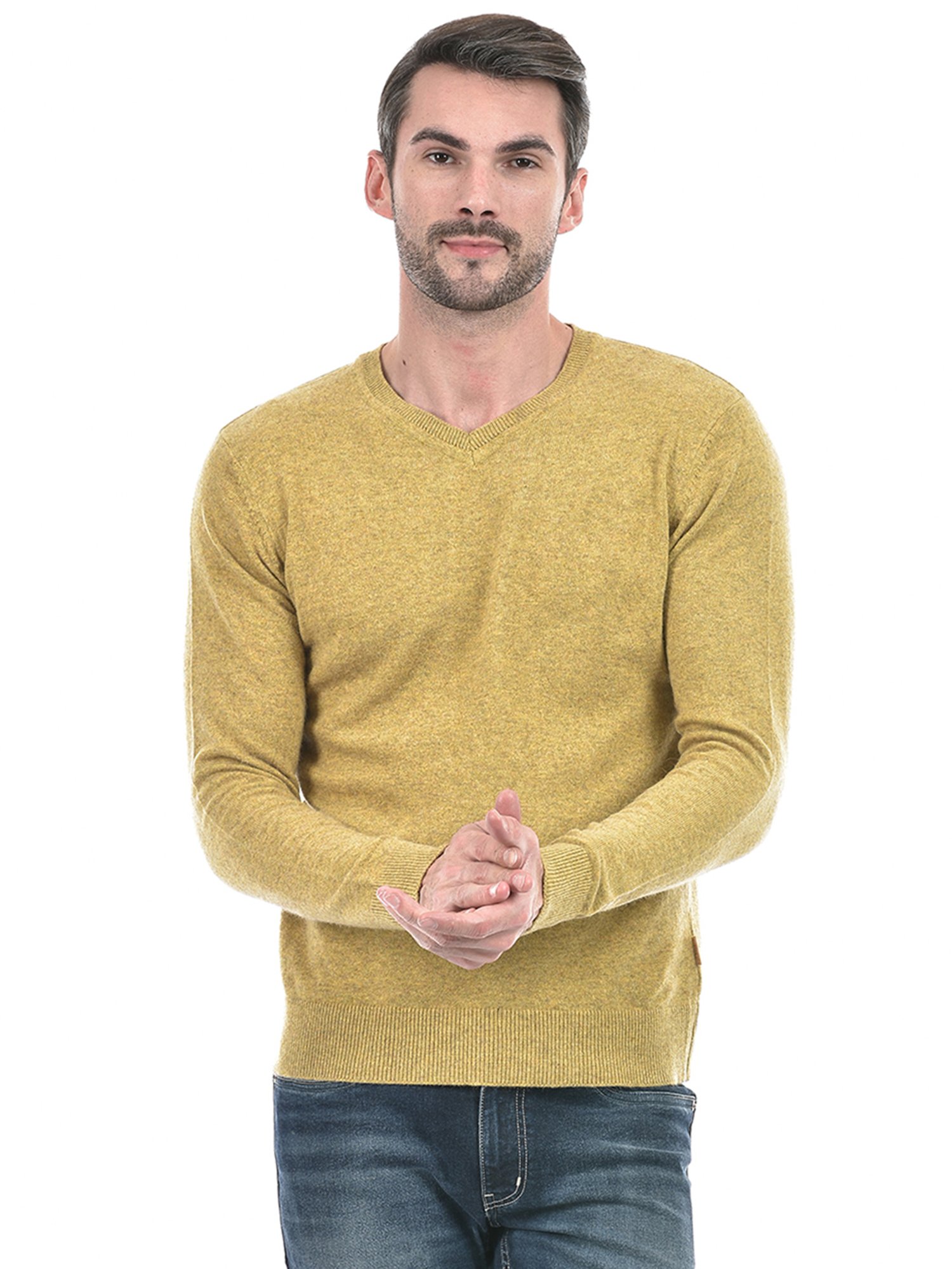 NUMERO UNO Mustard Regular Fit Sweater