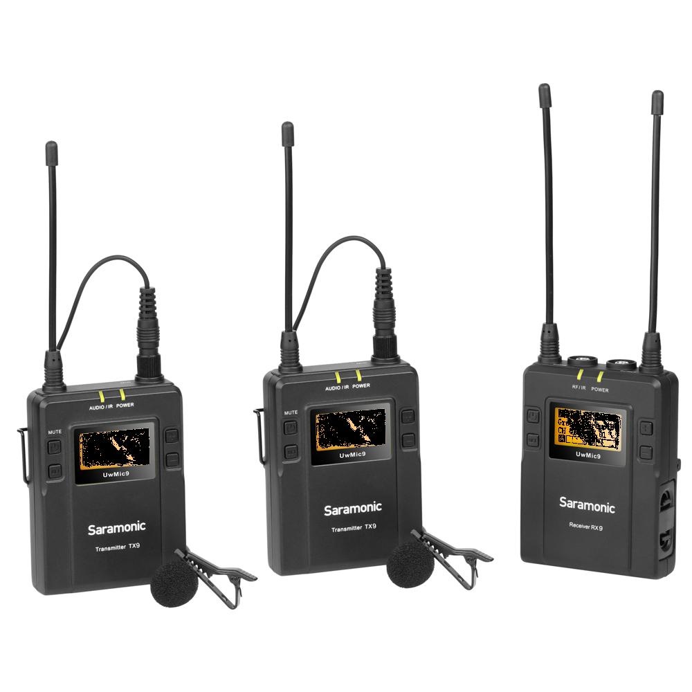 Saramonic UwMIC9 96-Channel Digital UHF Wireless Dual Lavalier Microphone System, Includes 2x TX9 Bodypack Transmitter and RX9 Portable Receiver