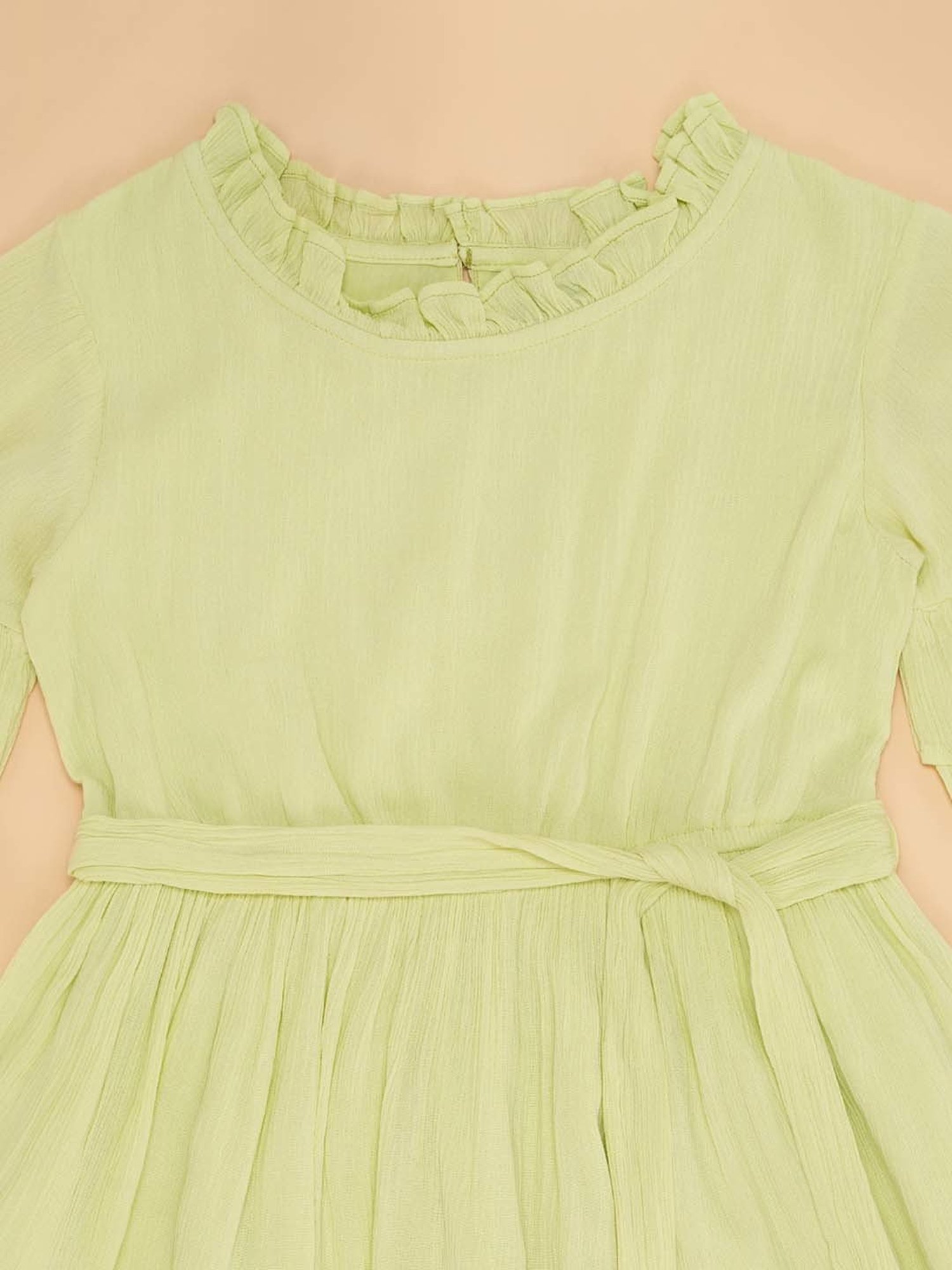 YU by Pantaloons Kids Lime Yellow Cotton Flared Fit Dress