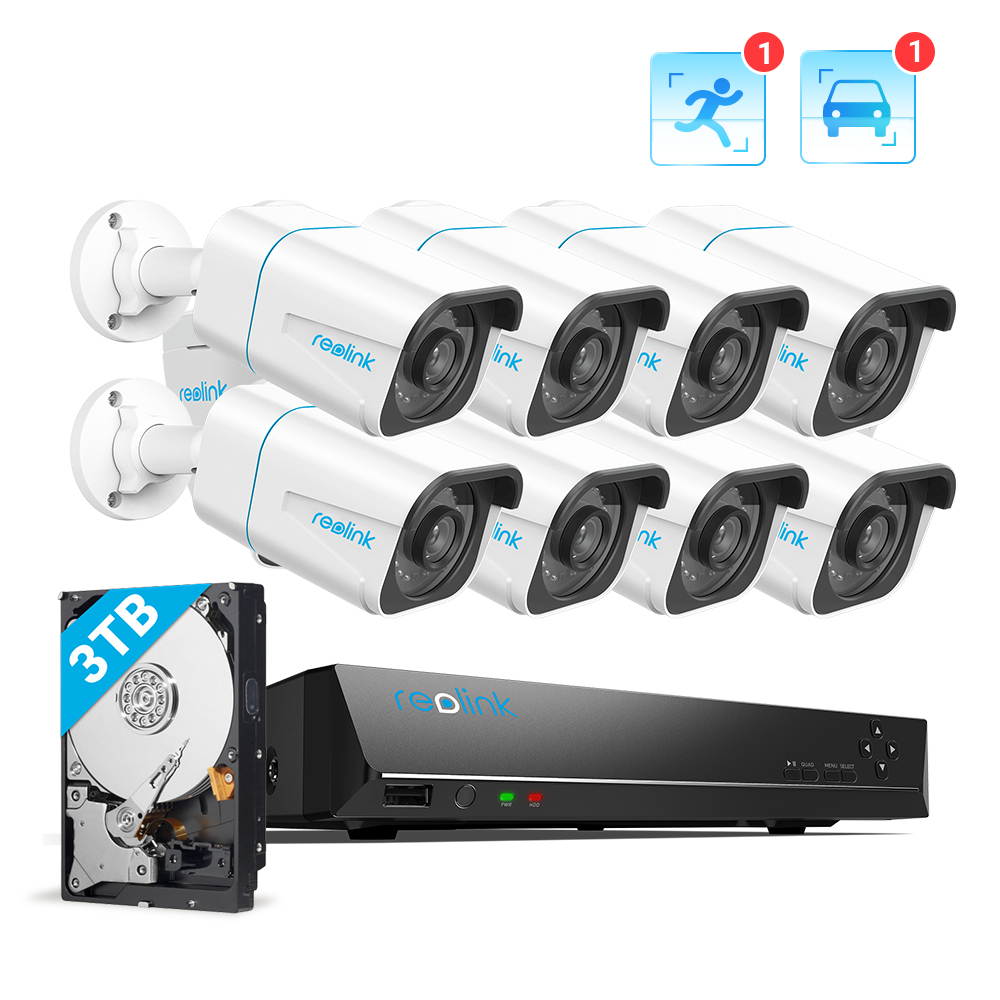 Reolink 16CH 4K Security Camera System, 8pcs 8MP Smart Person/Vehicle Detection Wired Outdoor Audio PoE IP Cameras,16CH 3TB HDD NVR for 24/7 Recording, RLK16-810B8-A