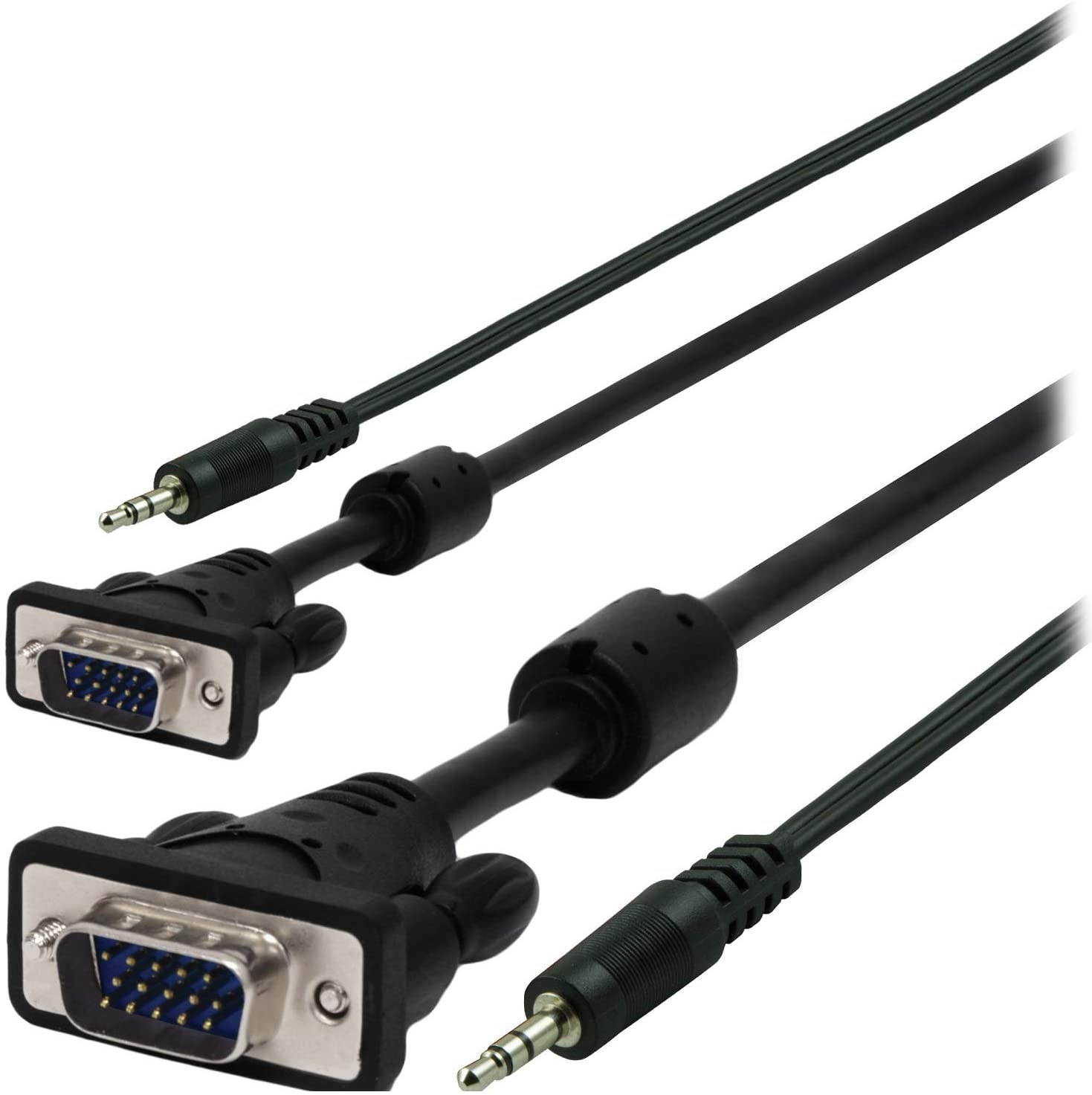 cables direct online 15ft svga + audio monitor cable, male to male 1080p super vga display cord for pc projector laptop tv