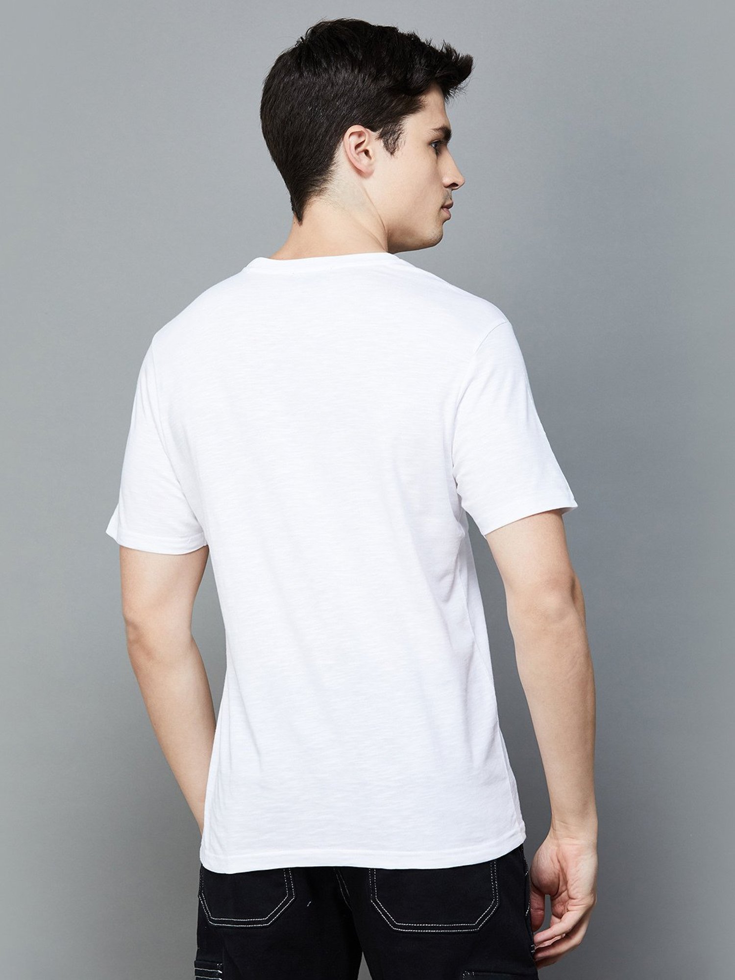 Forca by Lifestyle White Regular Fit Graphic Print Crew T-Shirt