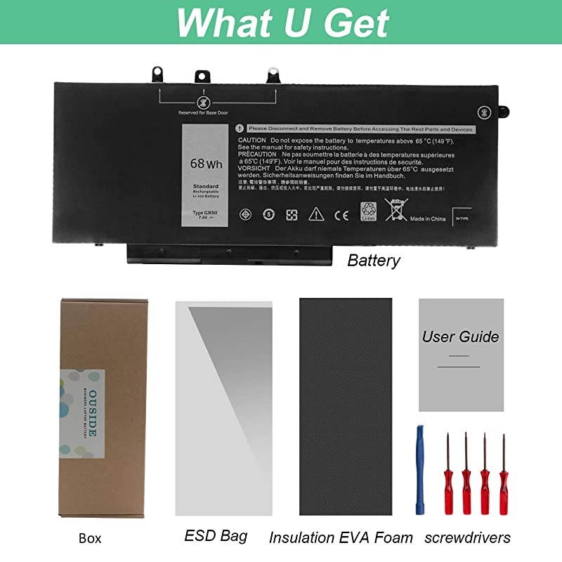 GJKNX Battery 7.6V 68Wh 8500mAH Compatible with Dell Latitude E5480 E5490 E5491 E5580 E5590 E5591 Precision 15 3520 M3530 Series Notebook GD1JP DY9NT 5YHR4 451-BBZG