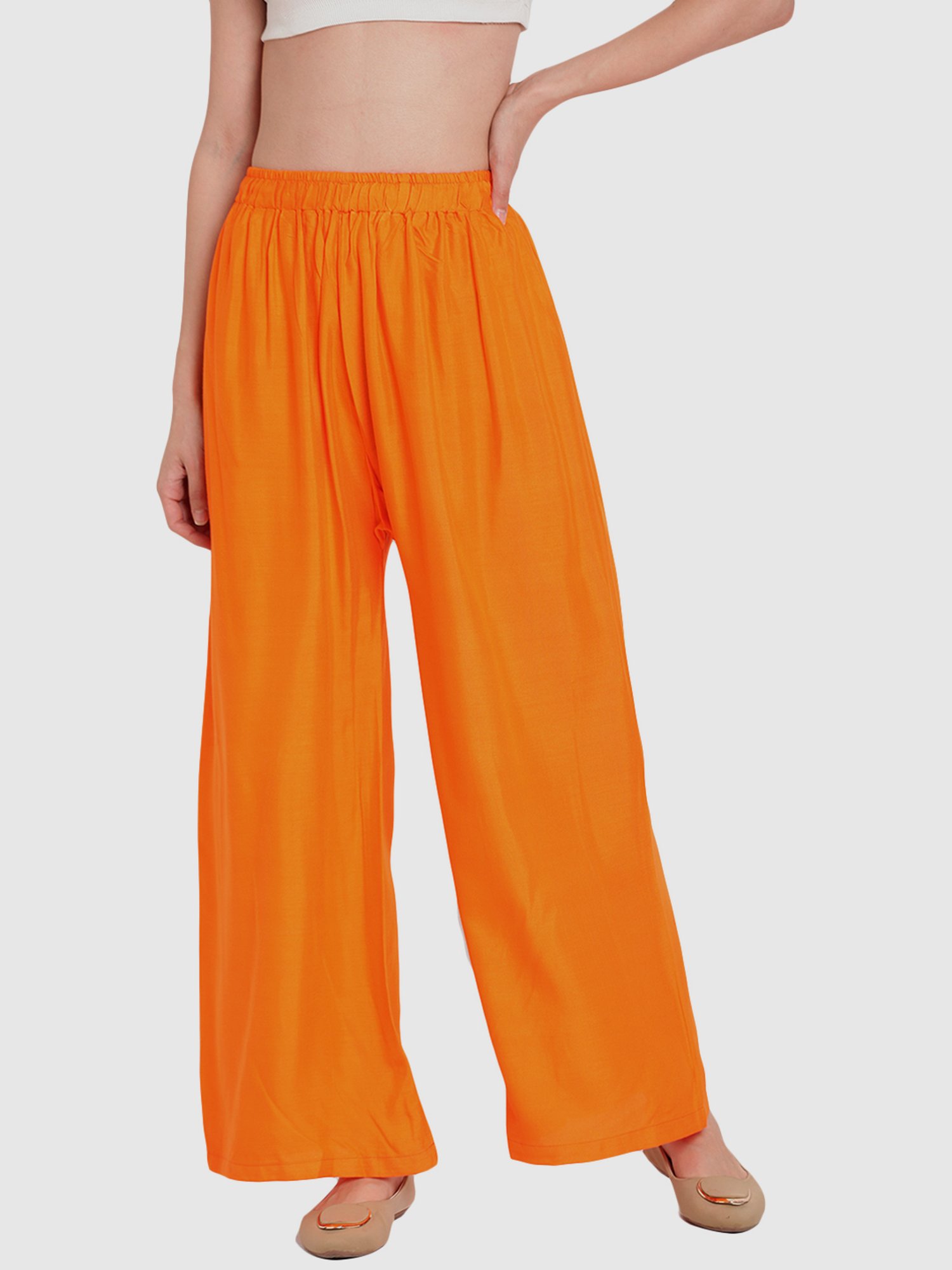 TAG 7 Orange & Black Cotton Palazzos - Pack of 2