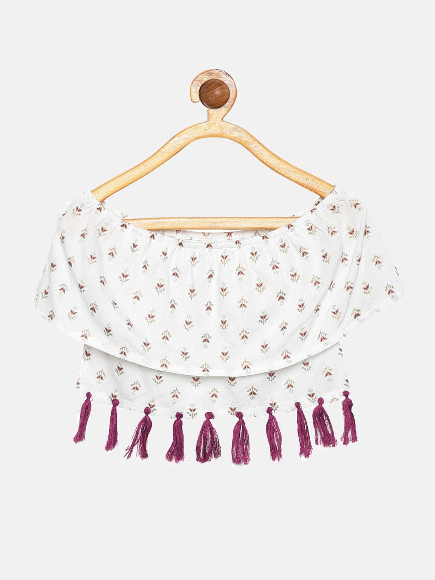 Kiddopanti Kids Off White & Wine Printed Lehenga with Top