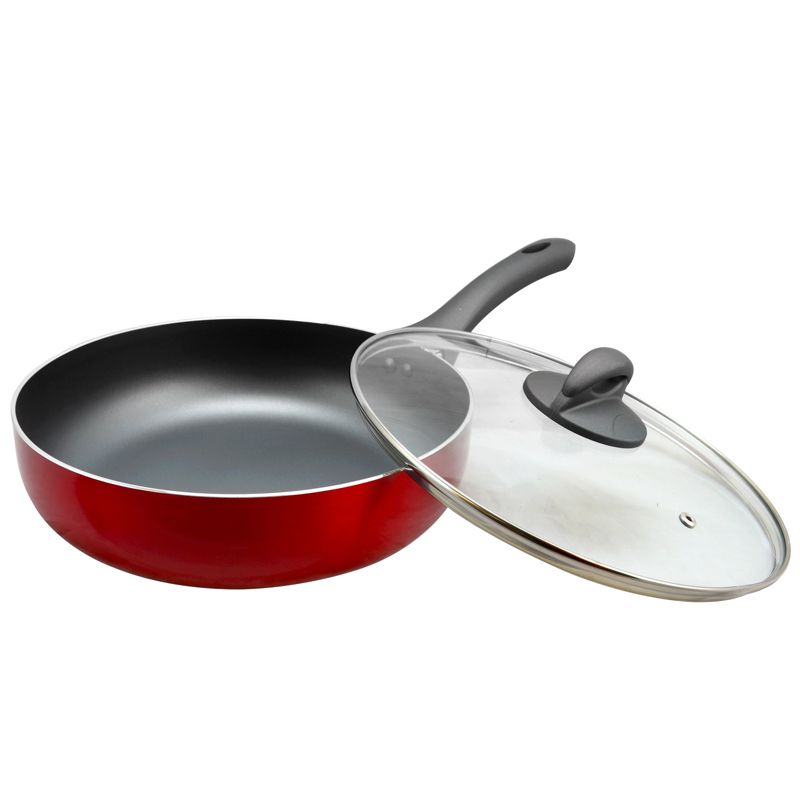 Oster Herscher 3.5 Quart Aluminum Saut'e Pan with Tempered Glass Lid in Red