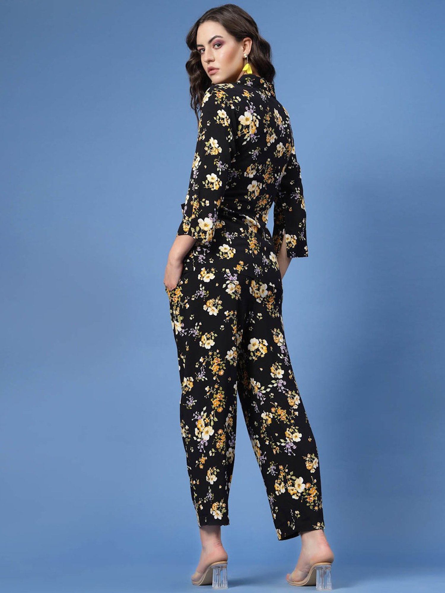 Melon by PlusS Black Floral Print Top With Trousers