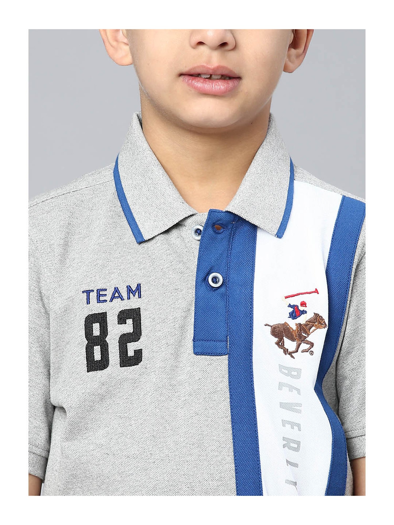 Beverly Hills Polo Club Kids Grey Color Block Polo T-Shirt