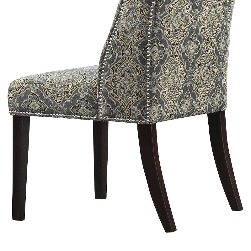 Set of 2 Harlow Wingback Damask Dining Chair with Nailheads Wood Blue - Inspire Q