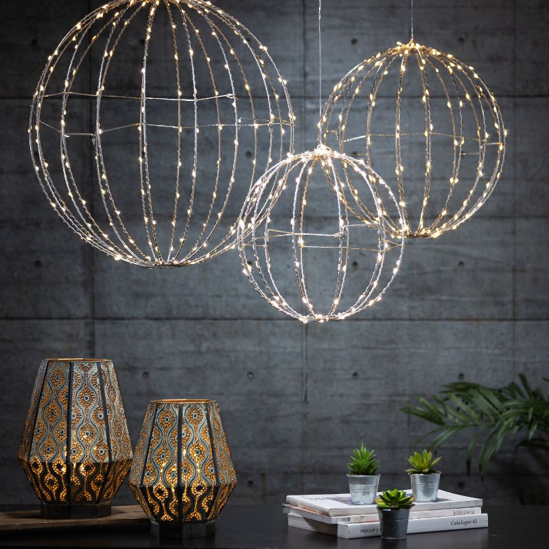 Everlasting Glow Set of 3 Electric Lighted Silver Spheres