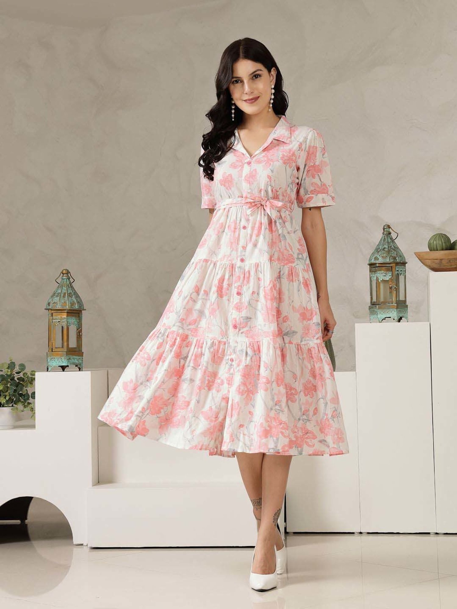 Stylum Pink Cotton Printed A-Line Dress