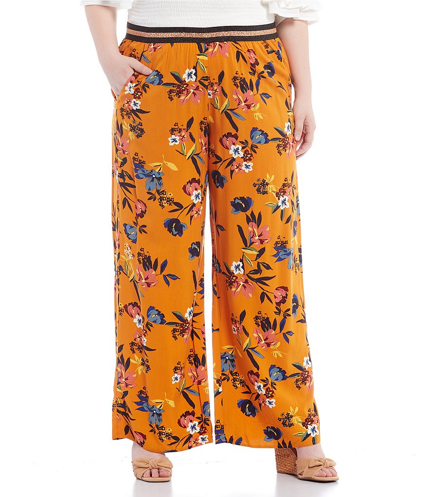 Jessica Simpson Plus Size Shani Floral Print Wide-Leg Pull-On Pants