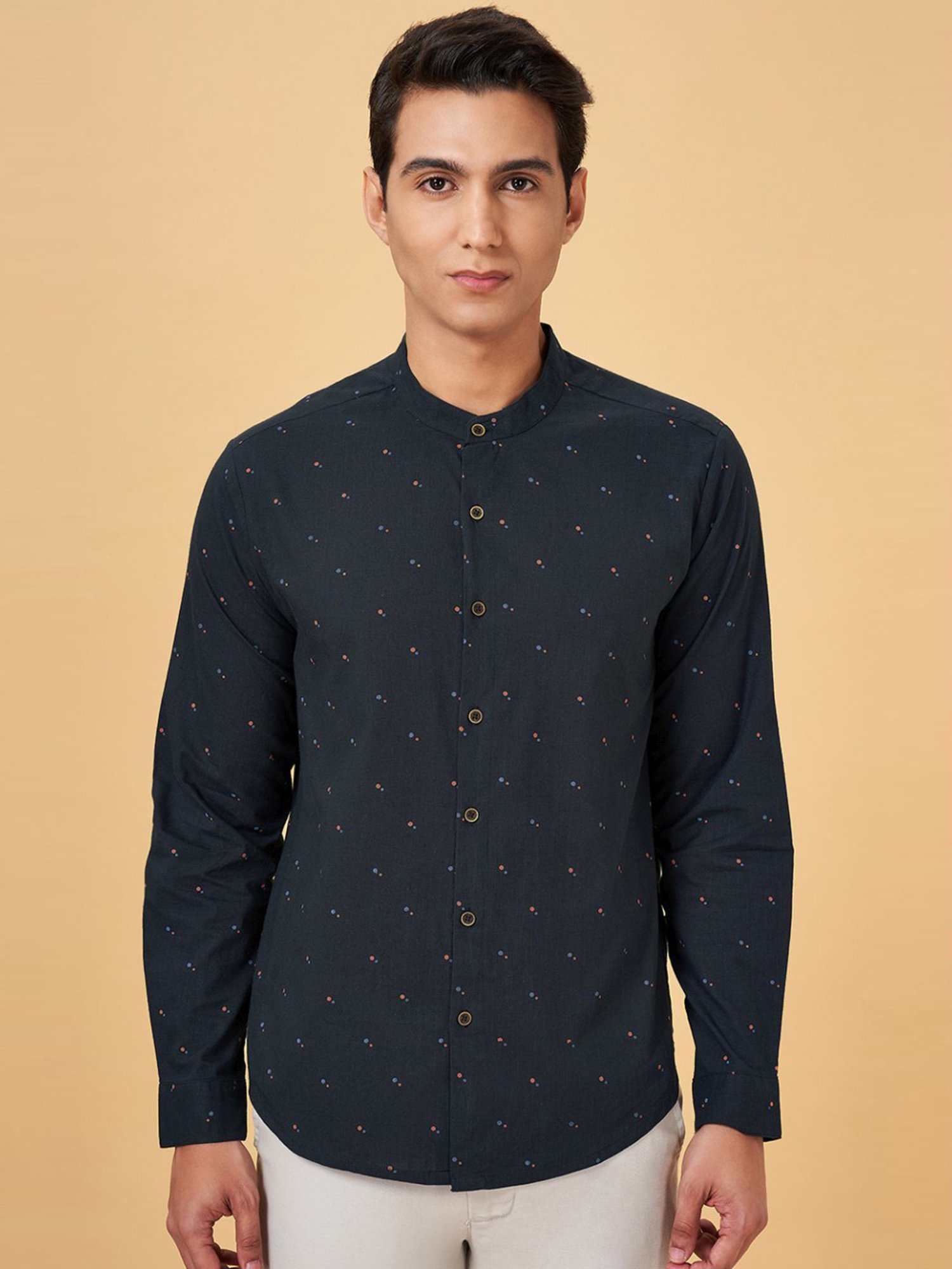 Indus Route By Pantaloons Midnight Navy Regular Fit Printed Shirt