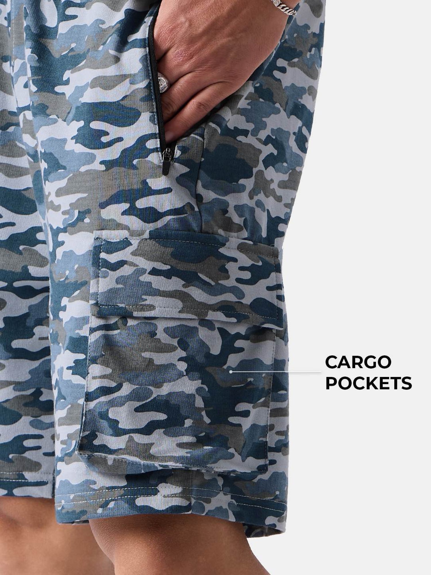 The Souled Store Blue Regular Fit Camouflage Cargo Shorts