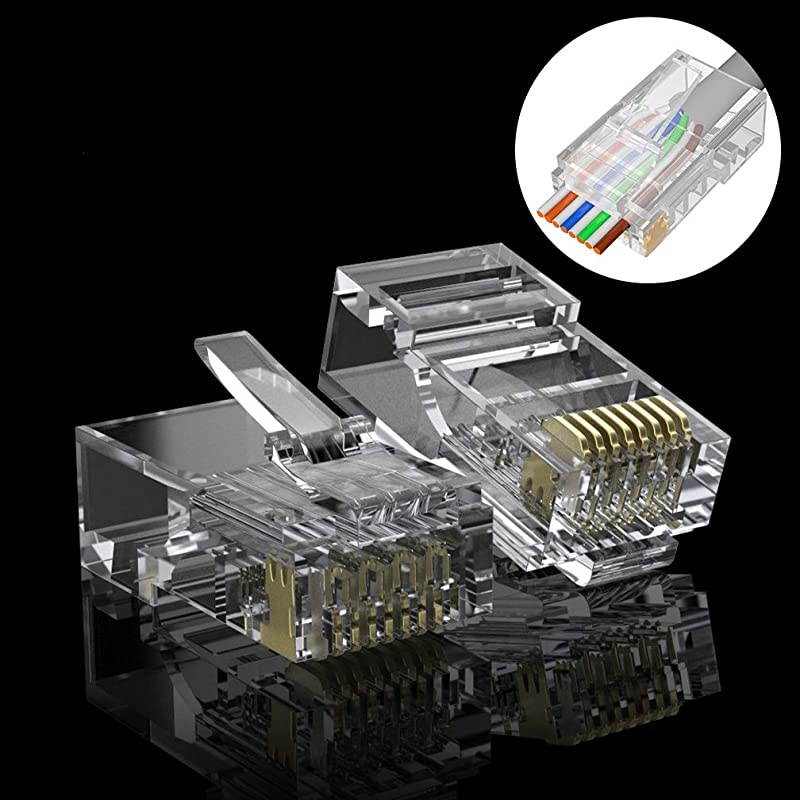 RJ45 Pass Through Connectors Ethernet Jack Modular UTP Plug Connector with Flexible Latch 100Pack