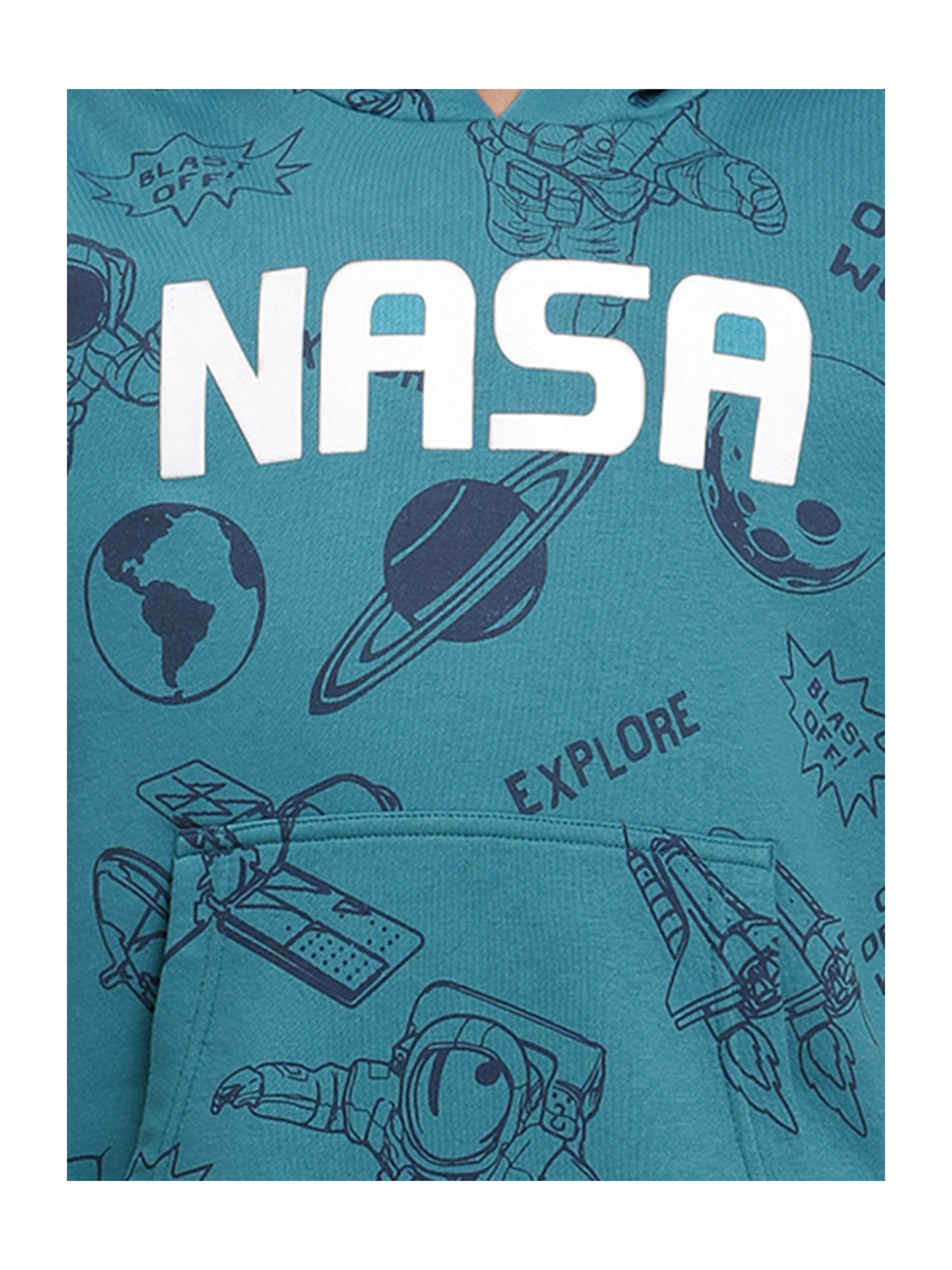 Kidsville Nasa Printed Blue Hoodie For Boys