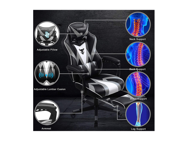 Zeanus Pink Ergonomic Gaming Chair for Girl, Gaming Chair with Footrest, Gaming Chair for Adults, High Back Racing Chair, Computer Chair with Massage, E-Sports Gamer Chair, Big and Tall Gaming Chair