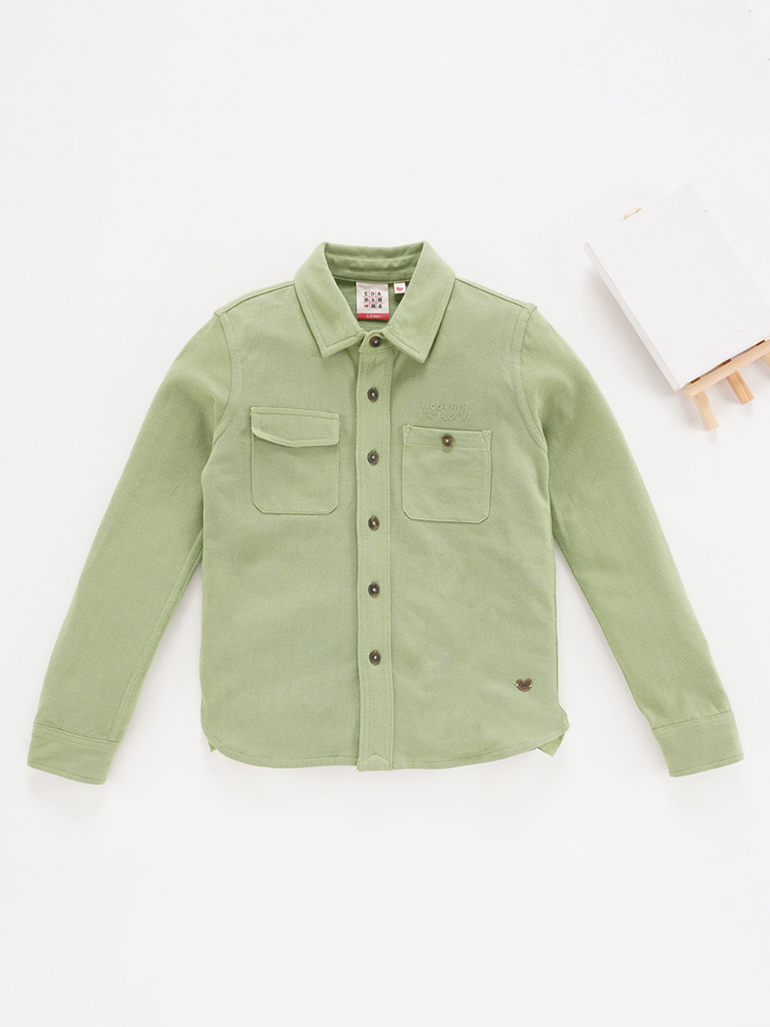 Ed-a-Mamma Kids Green Solid Full Sleeves Shirt