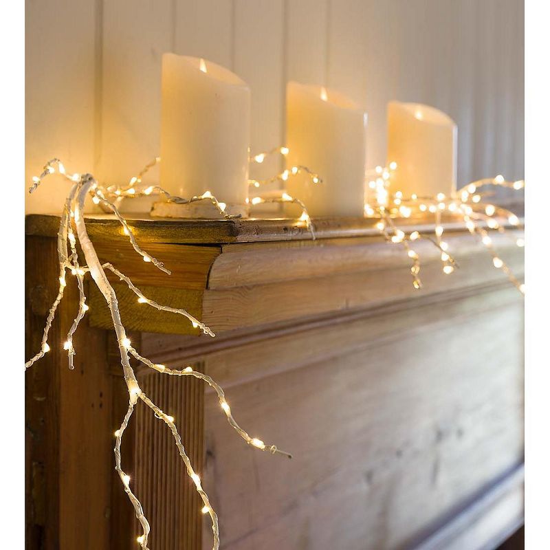 Plow & Hearth - Indoor / Outdoor Birch Garland with 165 Micro Lights, 60" L, Brown Limbs