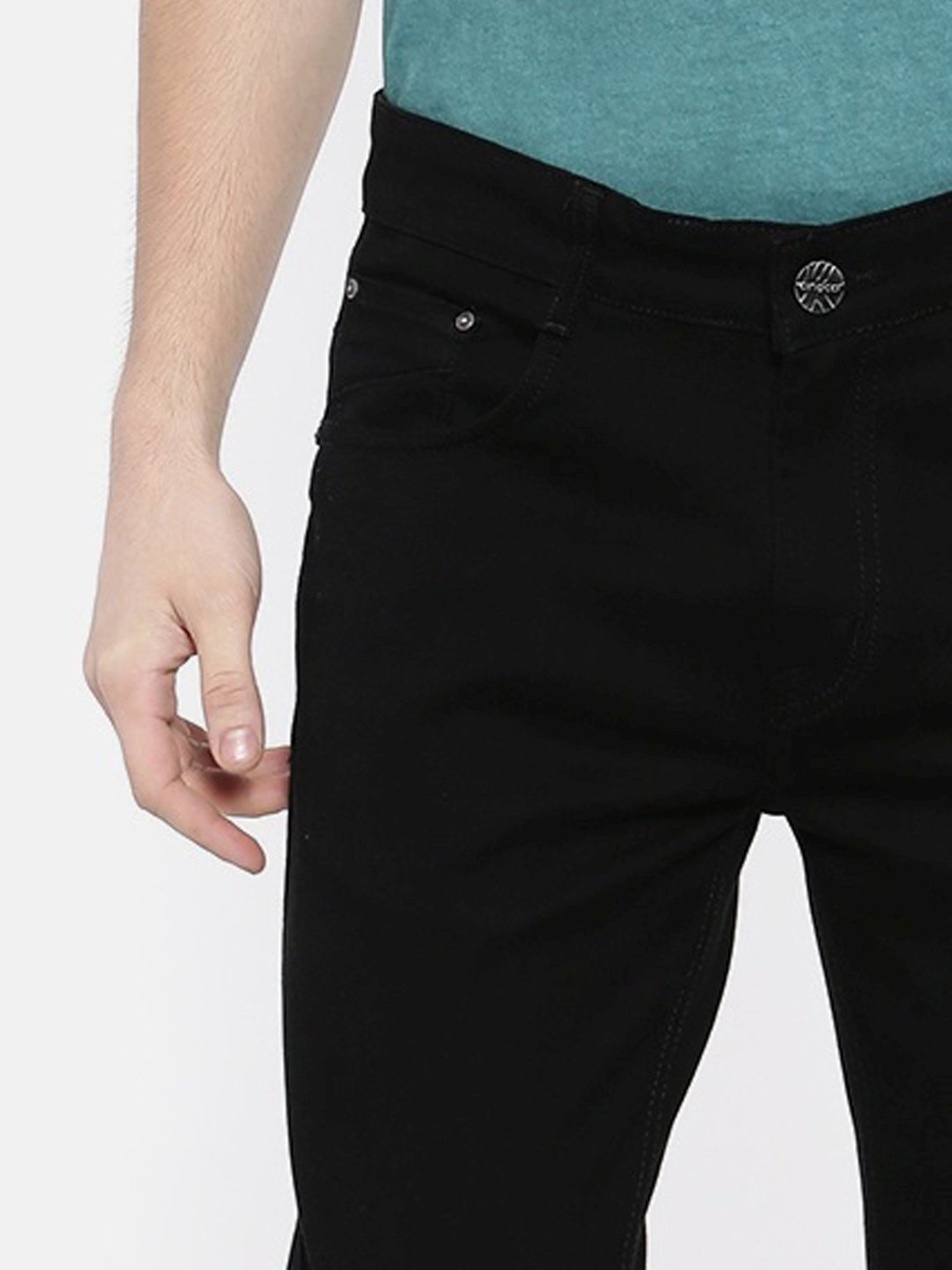 CINOCCI Jet Black Cotton Slim Fit Jeans