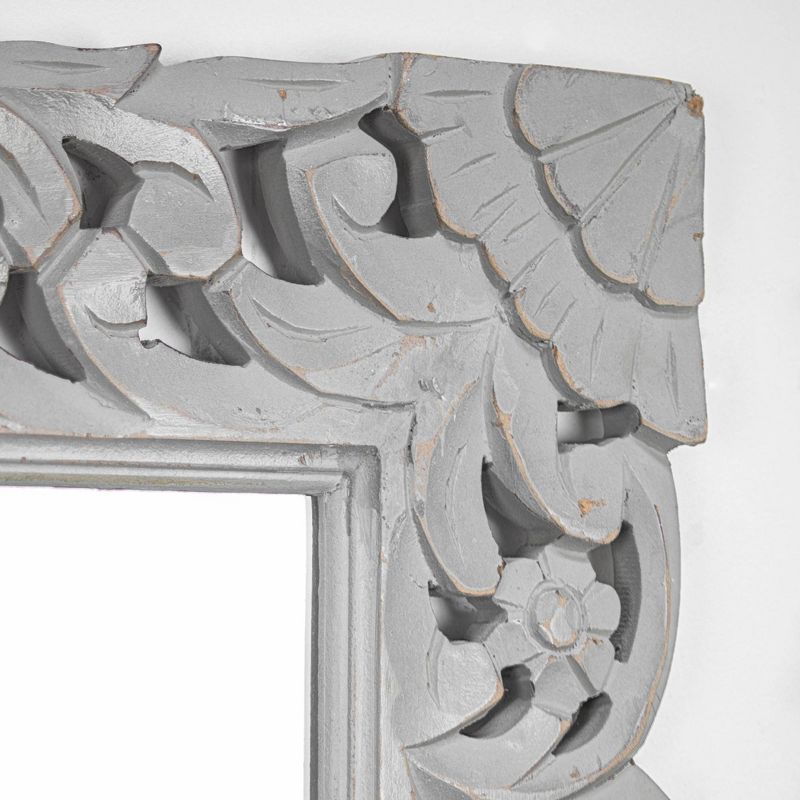 Hand Carved Wood Medallion Accent Mirror Gray - Crystal Art Gallery