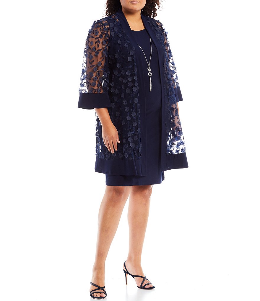 R & M Richards Plus Size Jersey Knit 3D Flowers 2-Piece Jacket Dress