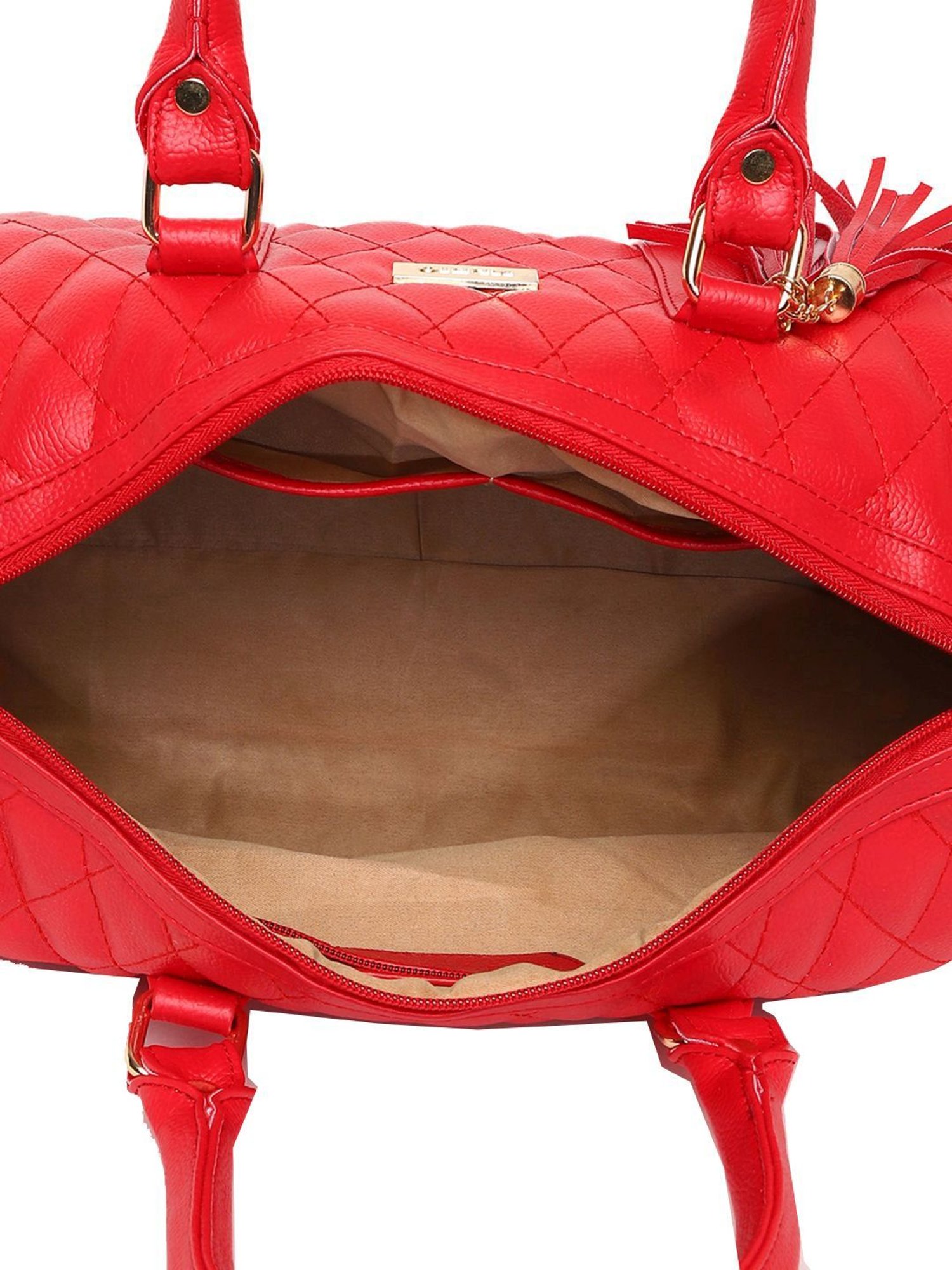 KLEIO Red Textured Medium Bowler Handbag