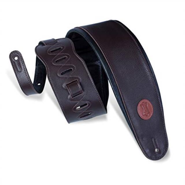levy's leathers mss24dbr garment leather bass guitar strap, dark brown