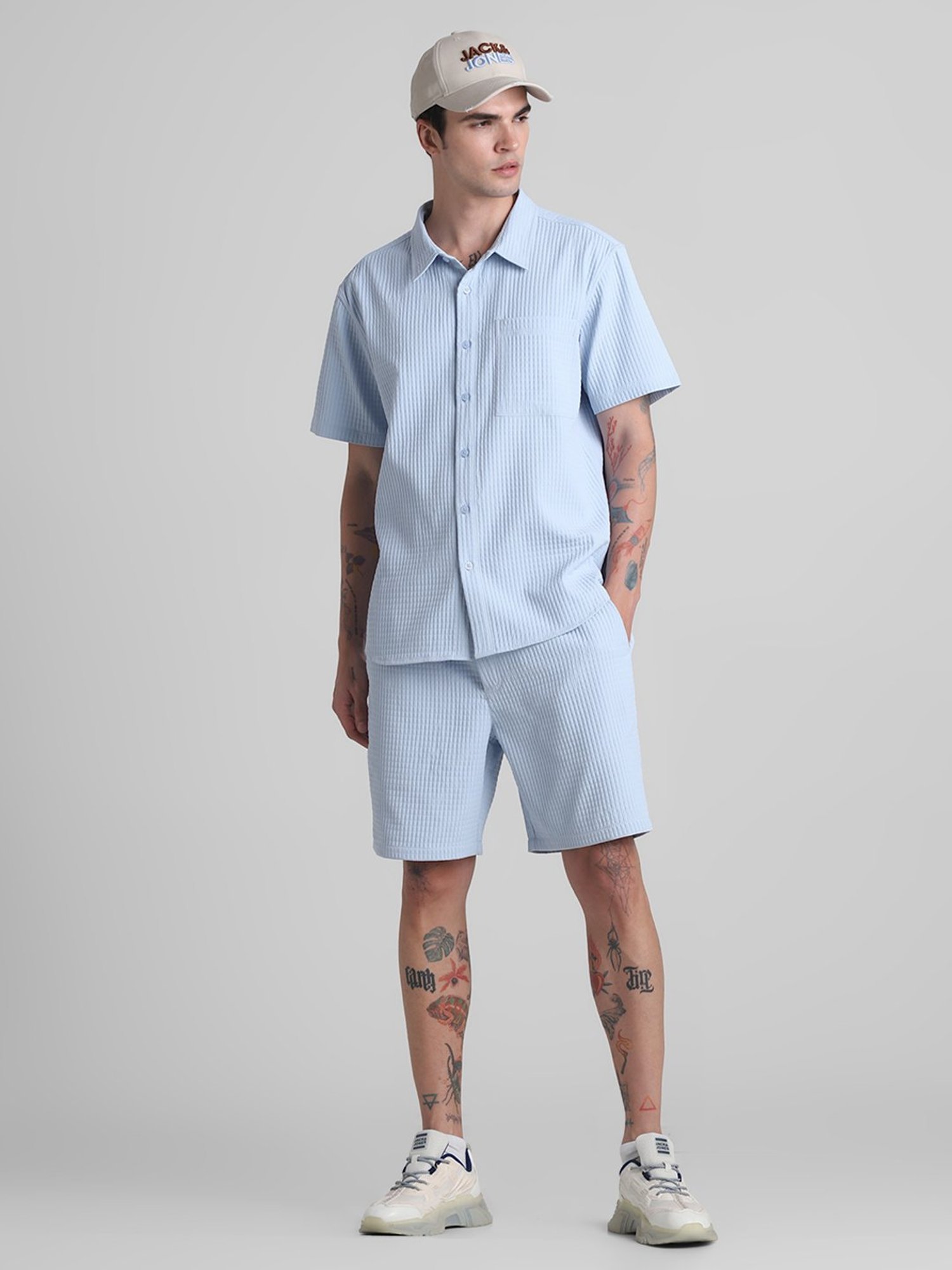 Jack & Jones Light Blue Regular Fit Textured Shorts