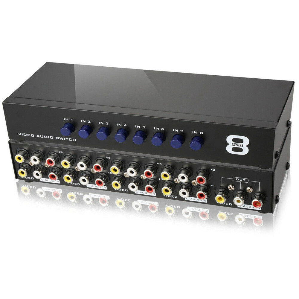 AV Switch Box Composite Selector 8 Port RCA Audio Video 8 In 1 Out To TV
