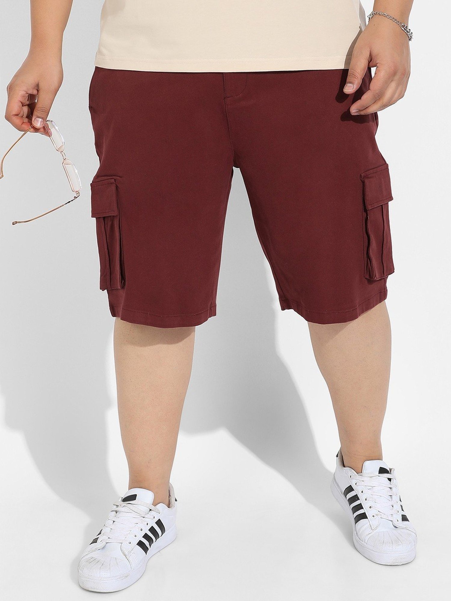 Instafab Plus Maroon Regular fit Plus Size Cargo Shorts